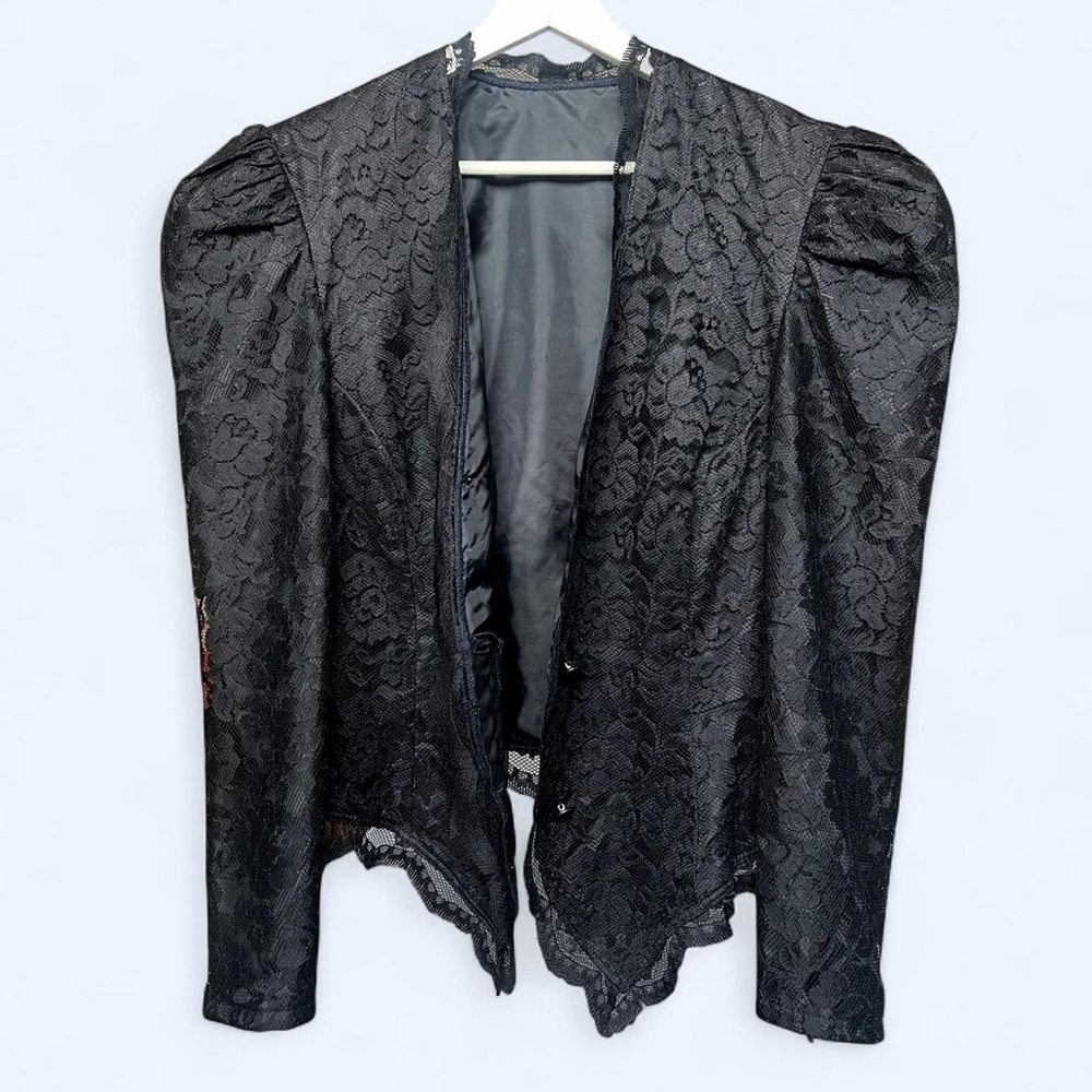 Vintage 80s Victorian Revival / Gothic Puffed Sleeve Lace Jacket